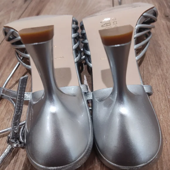 Anthropologie Silver Strappy Sandal Heels - Picture 8 of 11